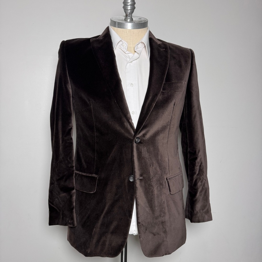 Murano Blazer Mens L Brown Solid Cotton Velvet Two Button Notch Lapel Jacket